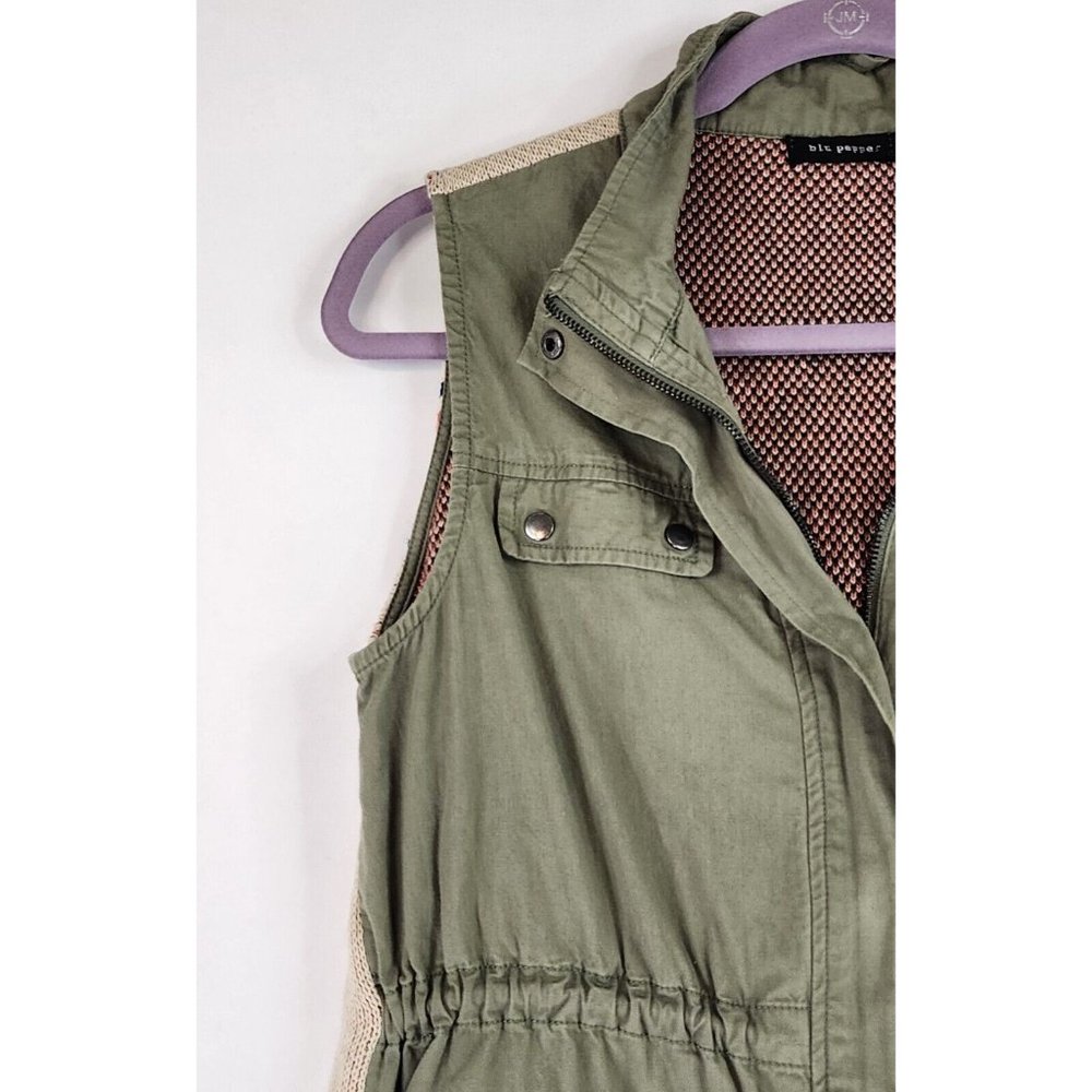 Blue Pepper Vest Womens Medium Green Cinched Southwestern Aztec Cargo Sweater - Picture 10 of 12